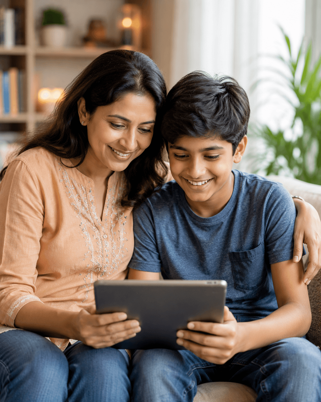 A parent helping their child study